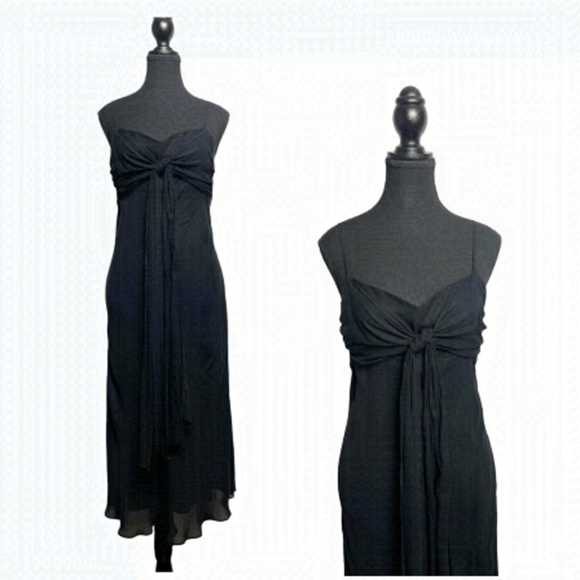 Jacob Dresses & Skirts - Y2k Jacob Black Tie Front Layered Midi Dress Size 10
